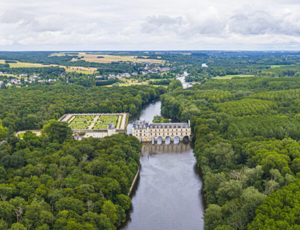 Vue aérienne du château de Chenonceau, Val de Loire,